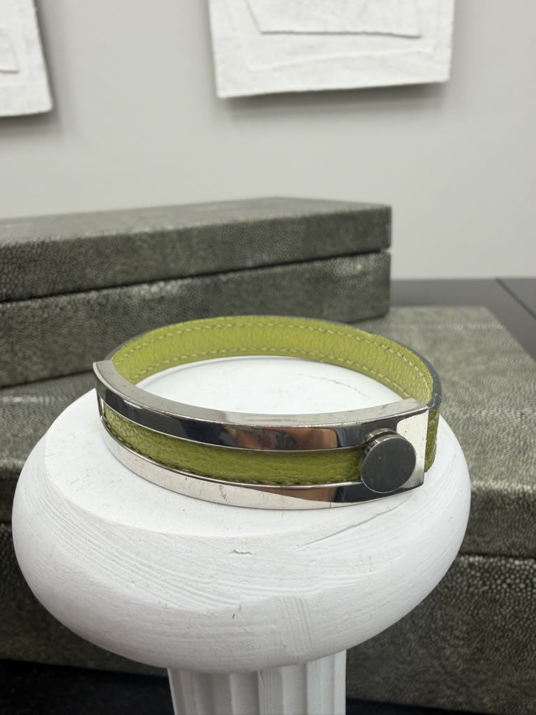 Hermes Silver And Green Pousse-Pousse Bracelet