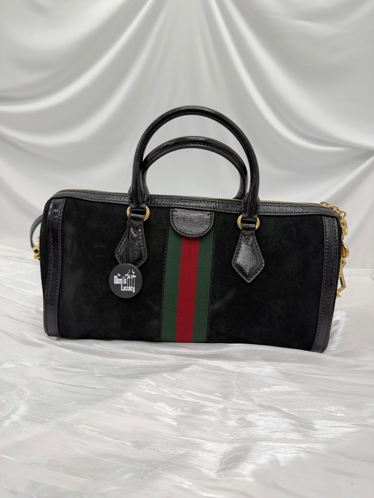Gucci Black Suede Sherry Line Boston Bag