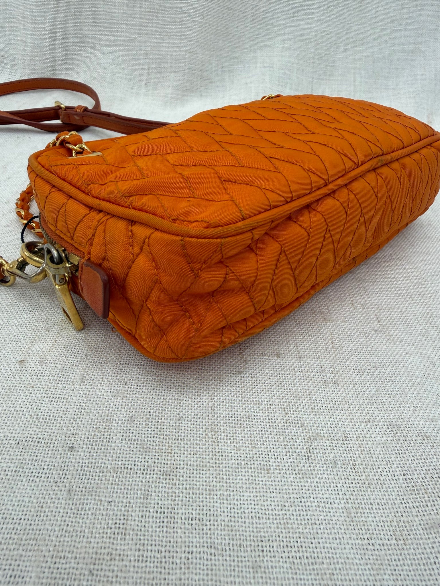 Prada Orange Quilted Nylon 2Way Crossbody