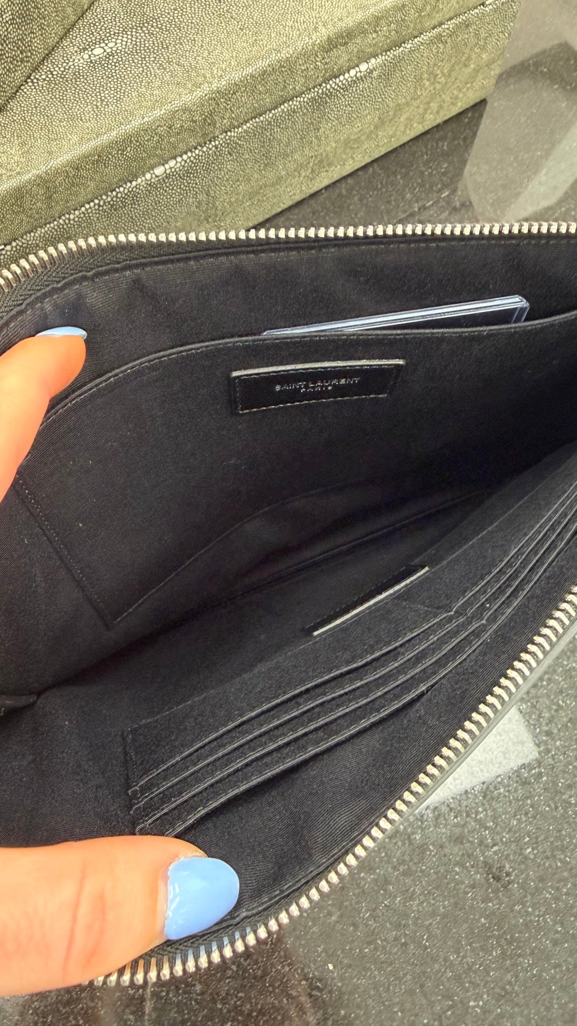 Saint Laurent YSL Black Leather "Paris Smoking Forever" Pouch
