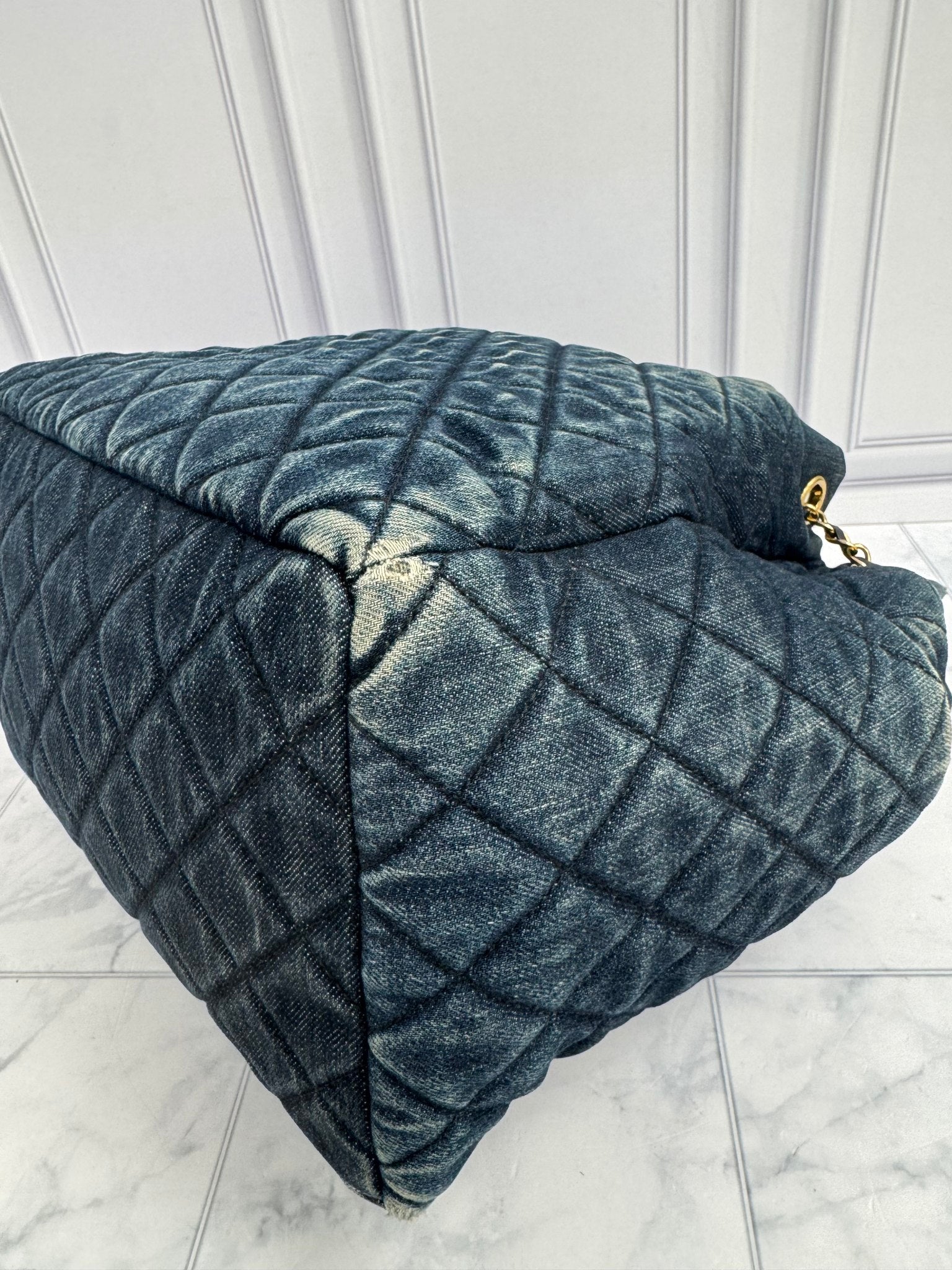 Chanel Quilted Denim Drawstring Bucket Bag