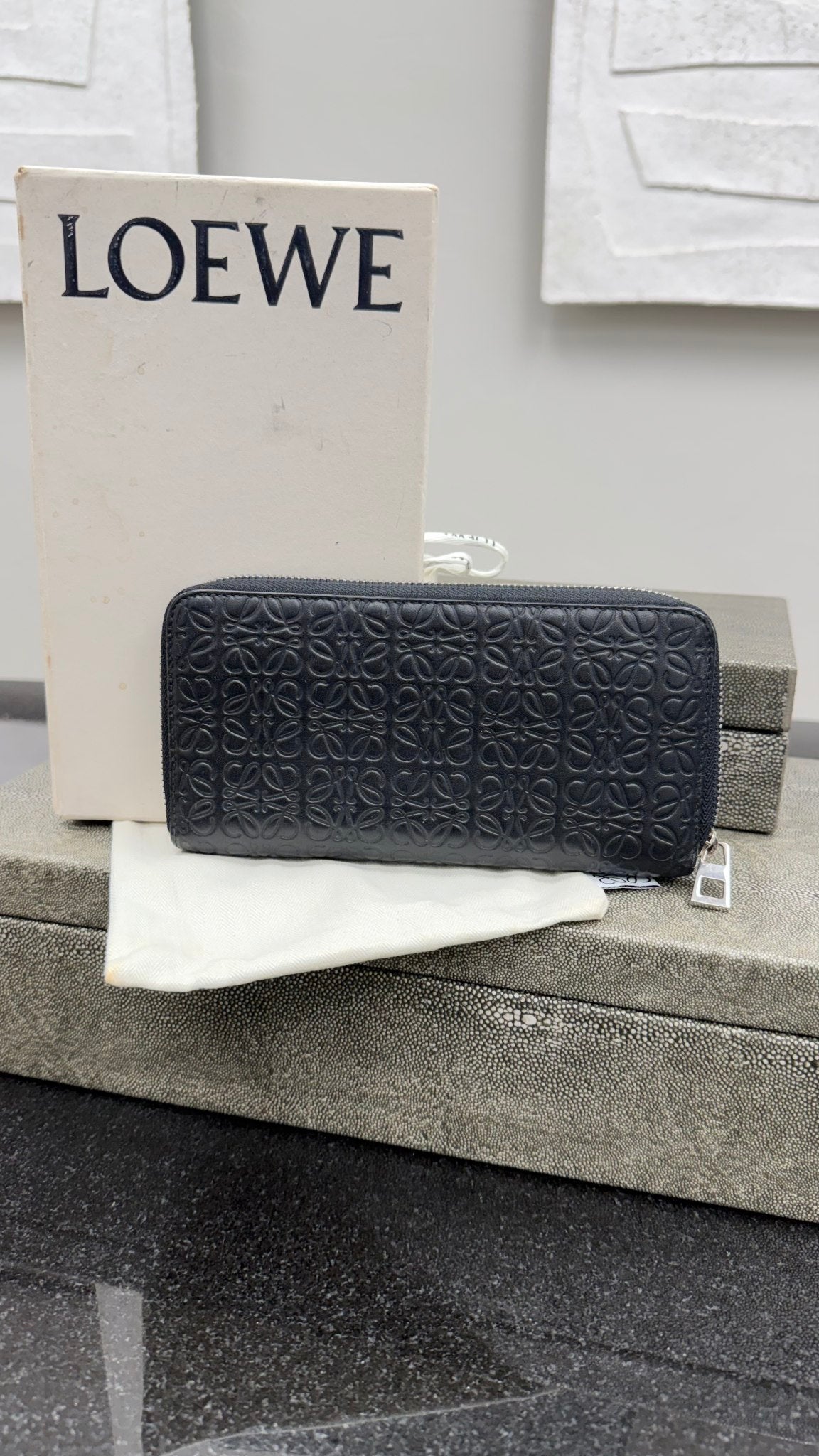 Loewe Black Embossed Anagram Leather Zippy Wallet