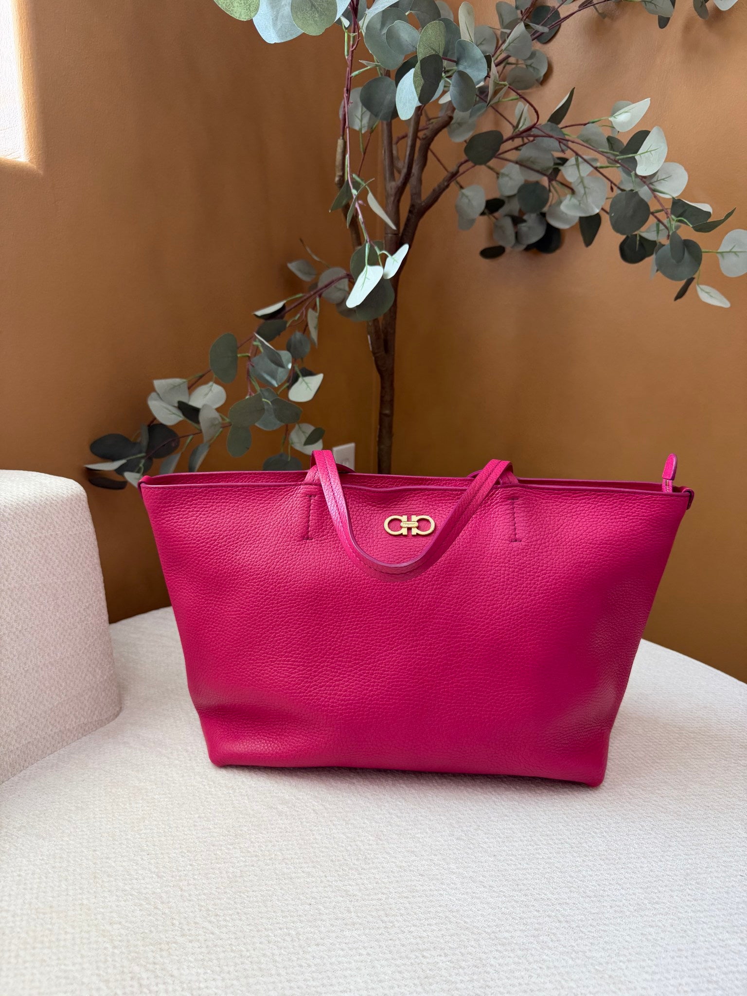 Ferragamo Pink Pebbled Leather Shoulder Bag