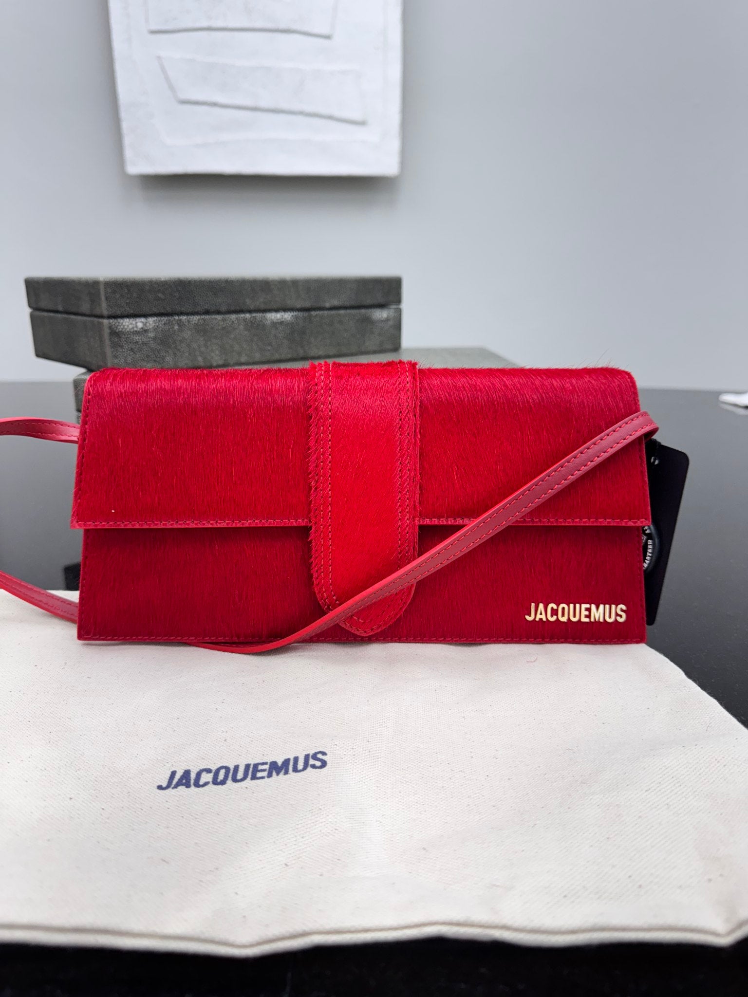 BRAND NEW Jacquemus Red Pony Hair Le Bambino Long Bag