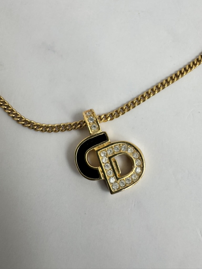 Christian Dior Gold Rhinestone CD Necklace
