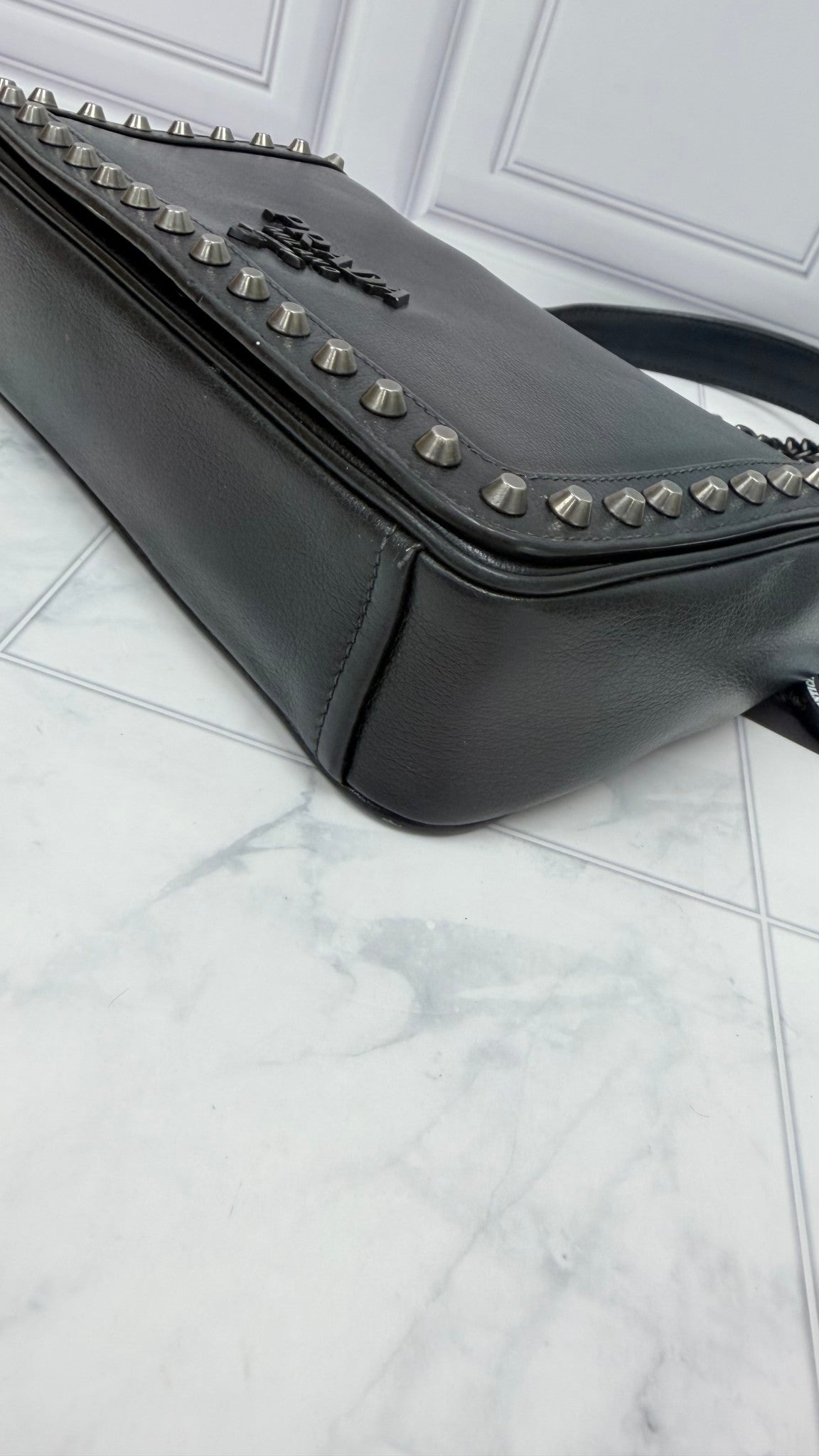 Prada Black Leather Studded Crossbody