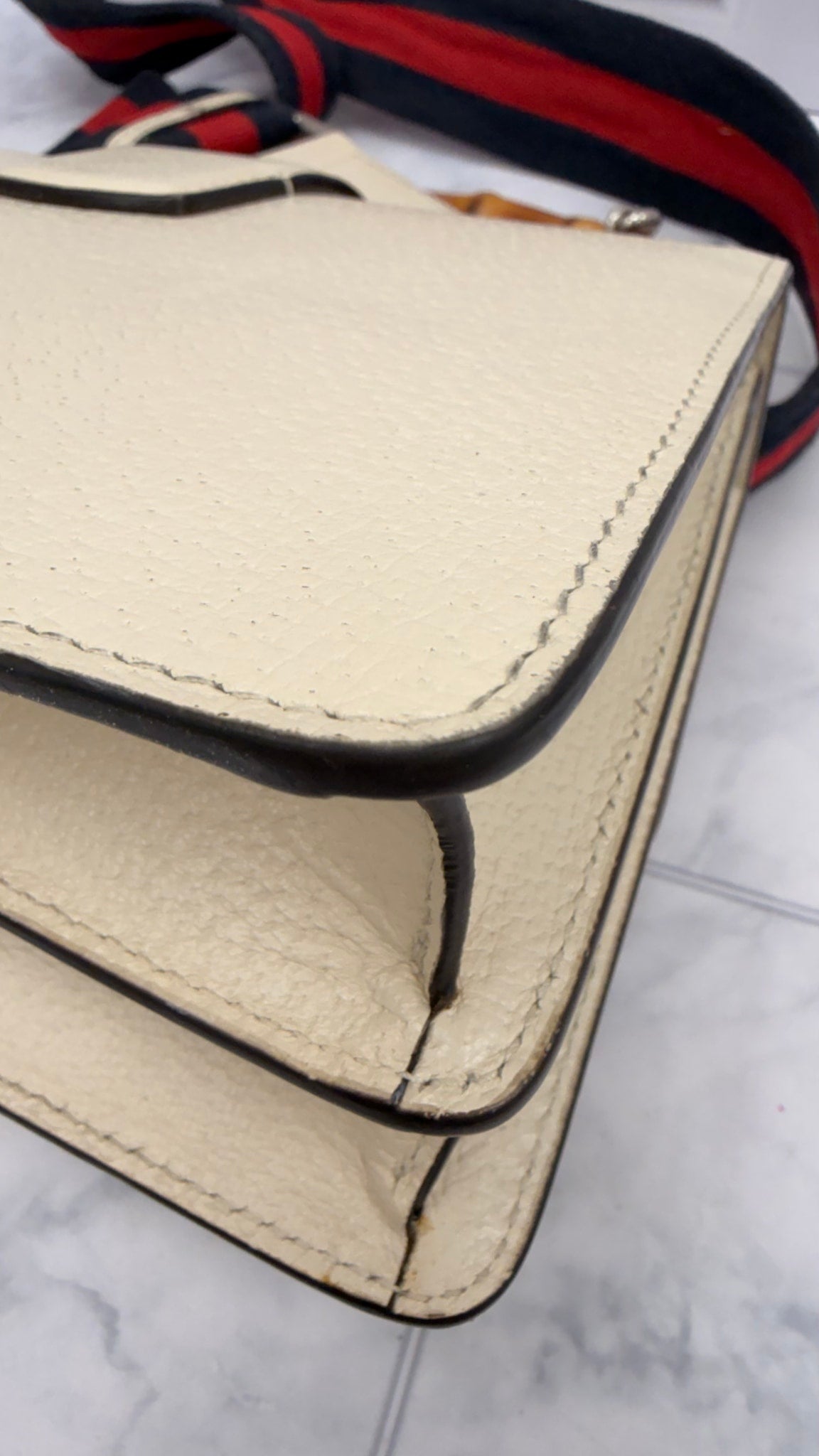 Gucci Ivory Grained Calfskin Leather Mini Dionysus Bamboo Top Handle Bag