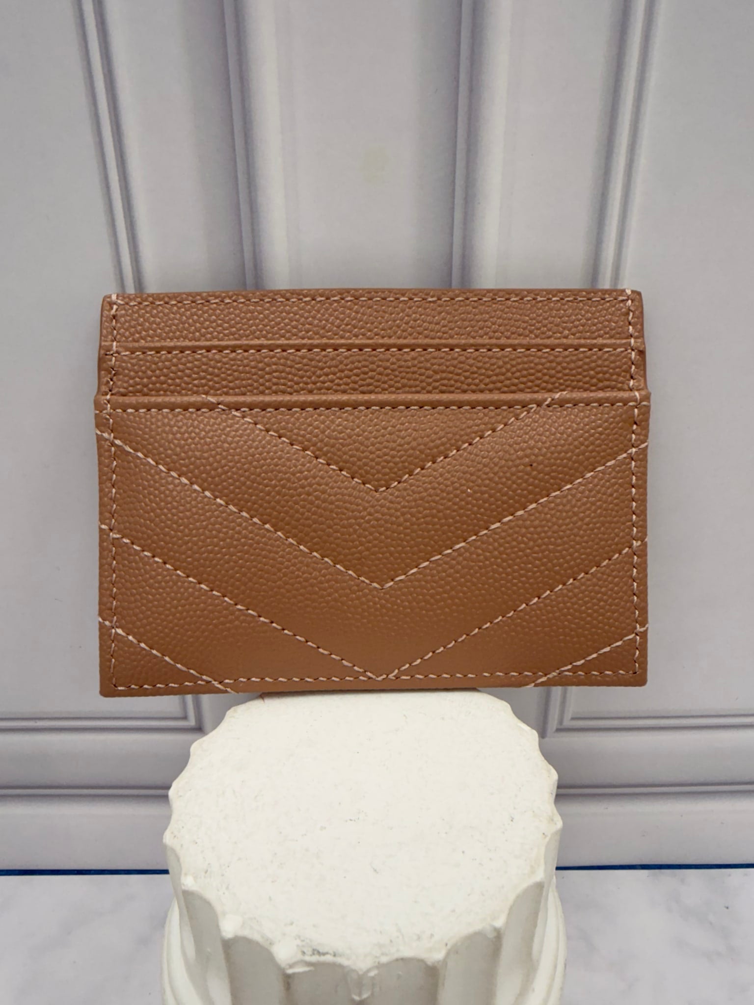 LIKE NEW - Saint Laurent YSL Nude Grain De Poudre Leather Cassandre Matelasse Card Case