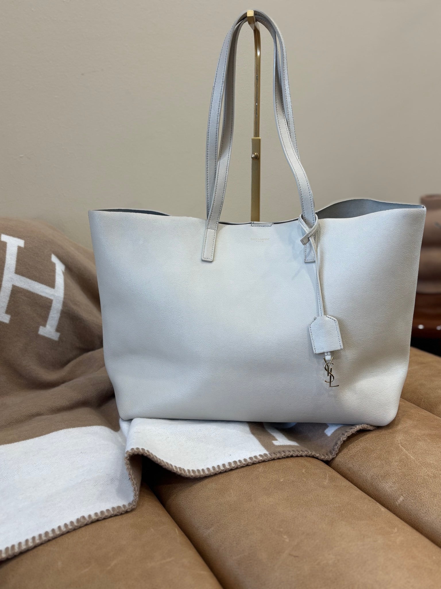 Saint Laurent YSL Cream Leather Tote