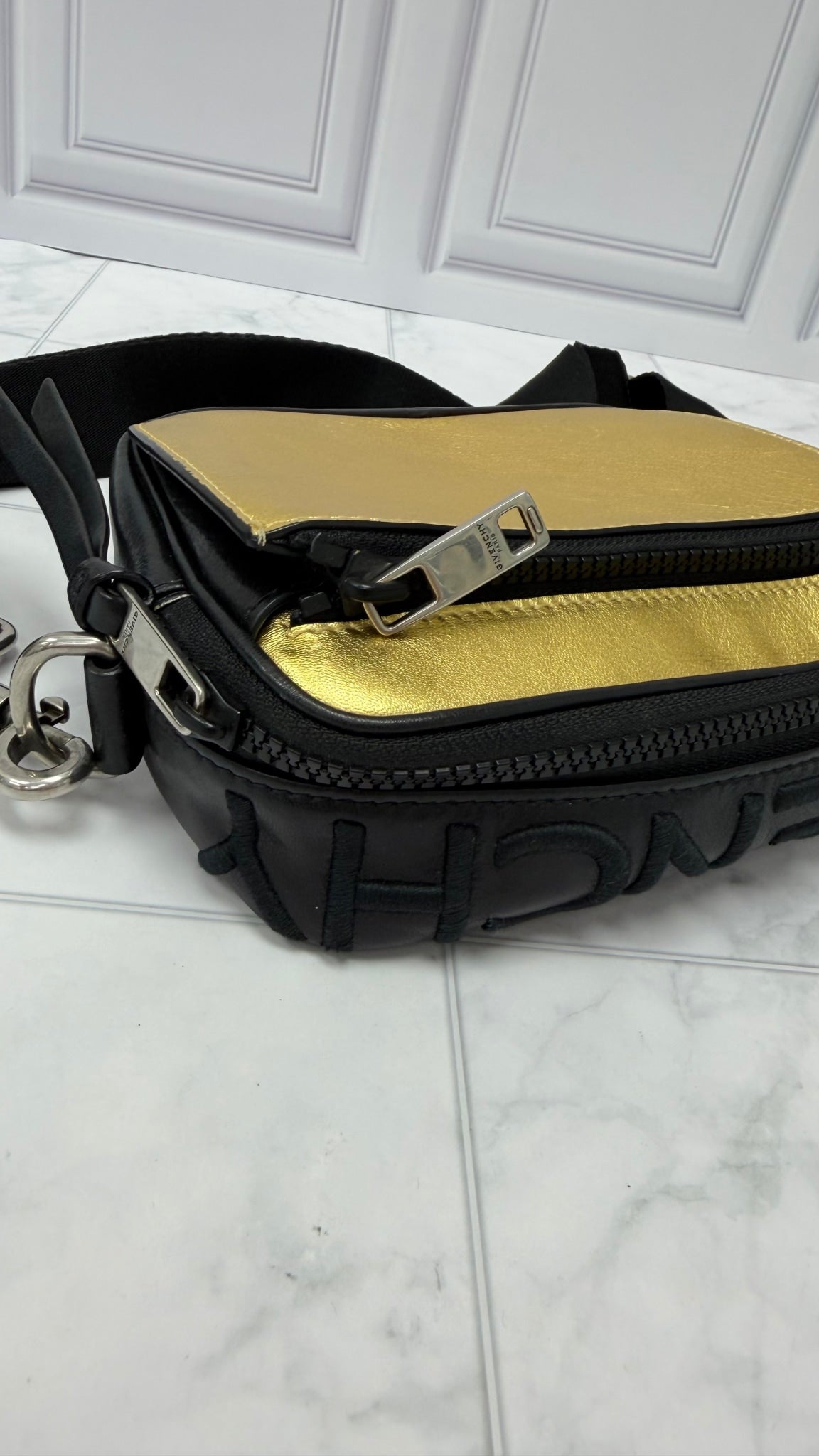 Givenchy Black & Gold Leather Logo Crossbody