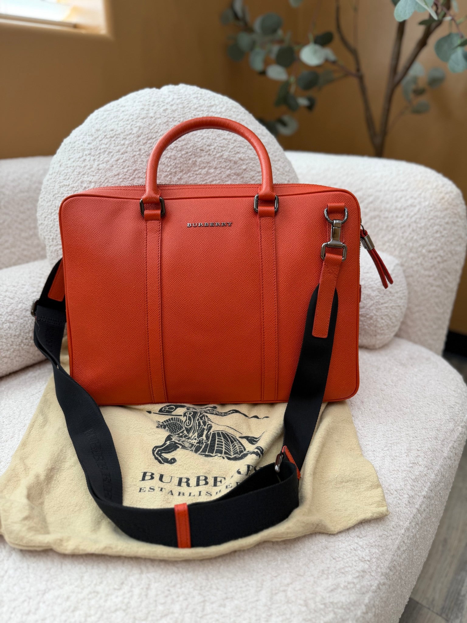 Burberry Orange Leather Newburg Briefcase