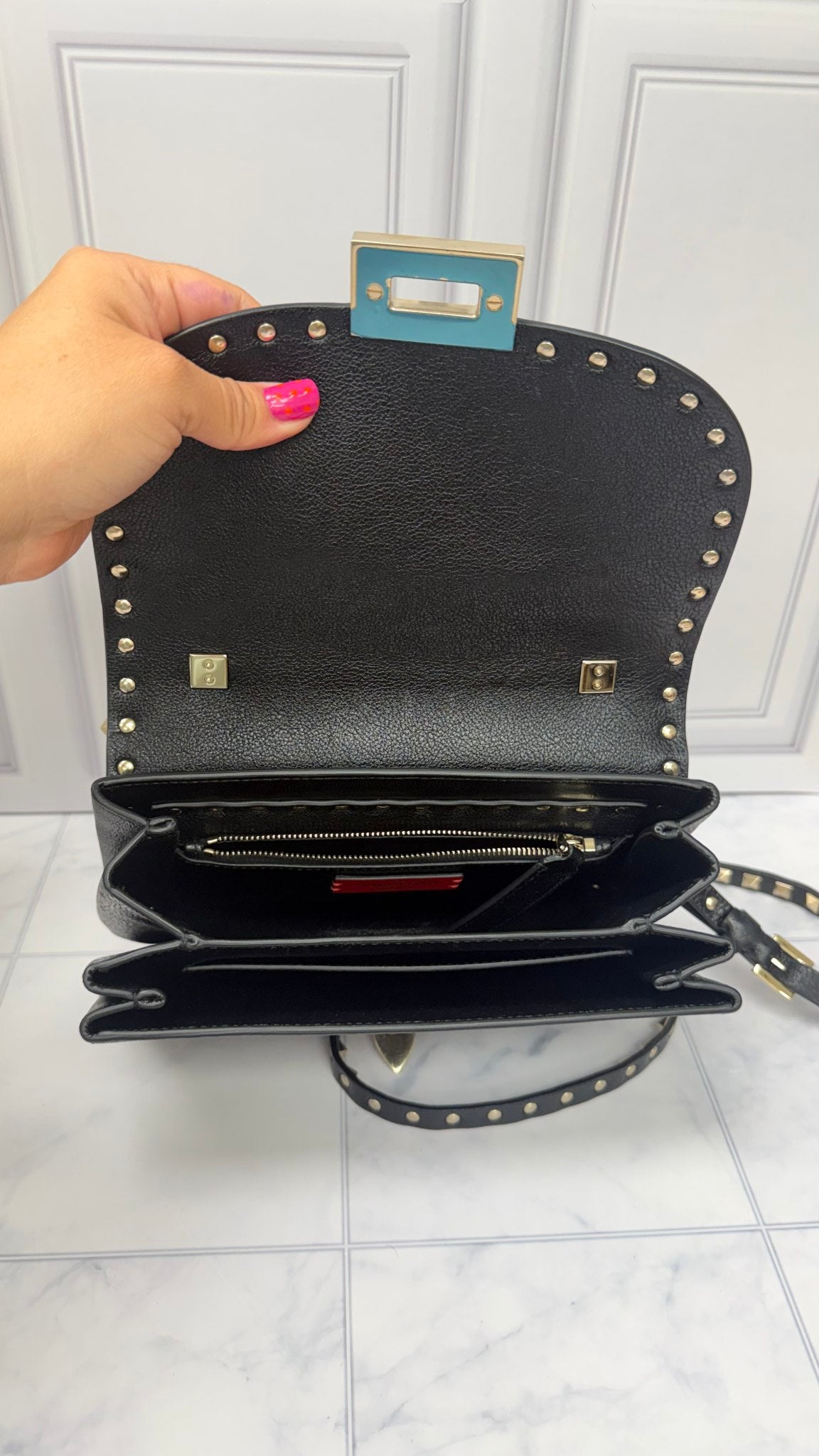 Valentino Black Grained Leather Rockstud Crossbody