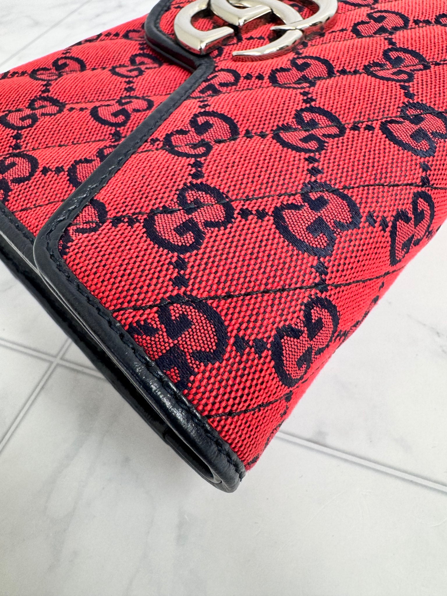 Gucci Red Marmont Quilted Canvas Wallet On A Chain