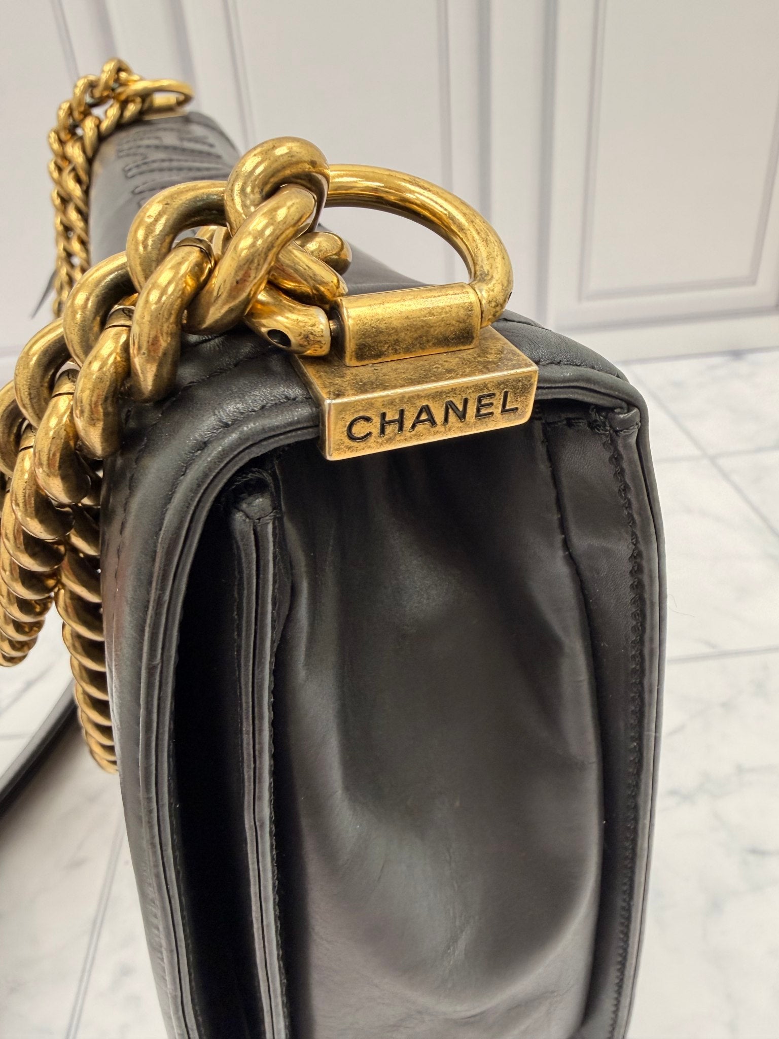 Chanel Black Leather Large Reverso Boy Flap Bag