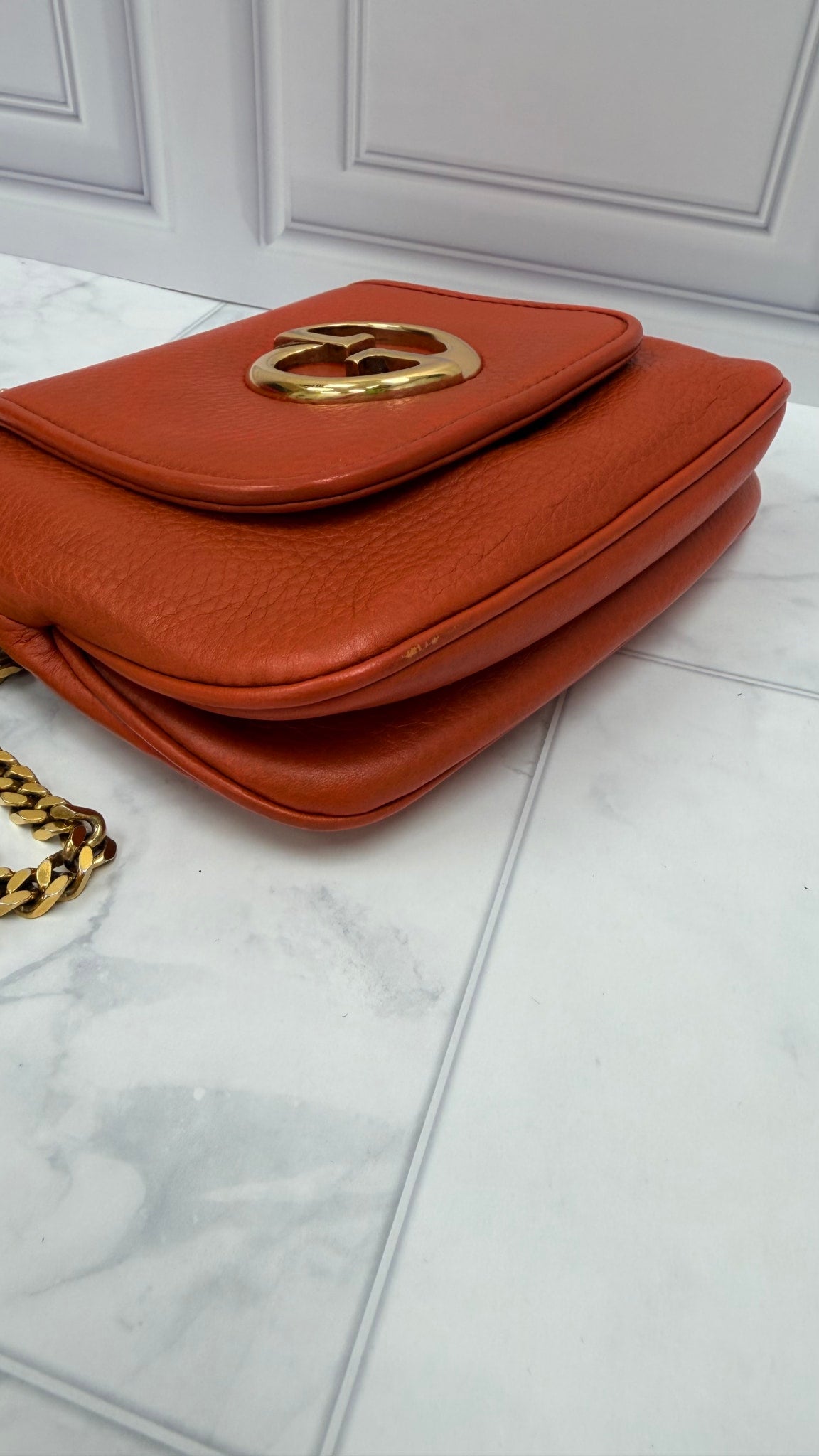 Gucci Orange Leather 1973 GG Chain Crossbody