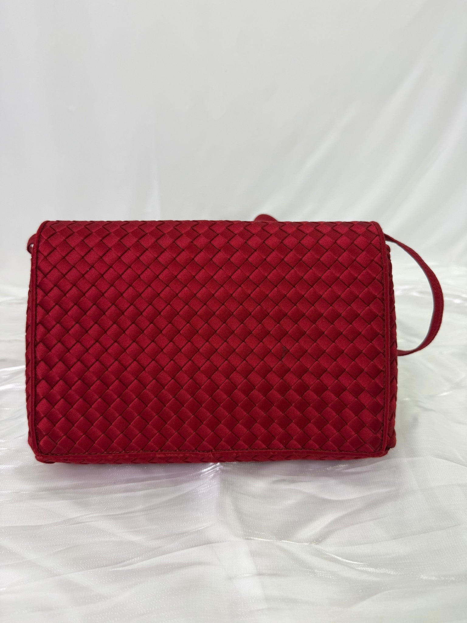 Bottega Veneta Red Satin Intrecciato Shoulder Bag