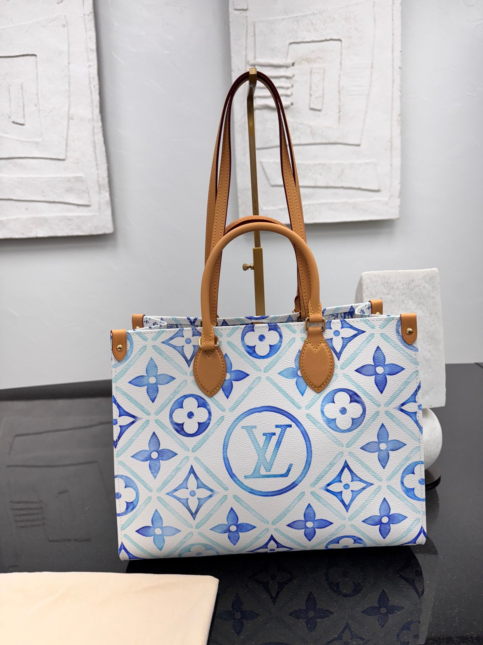 BRAND NEW - Louis Vuitton Lagoon Blue Monogram Tiles By The Pool On The Go Tote Bag MM
