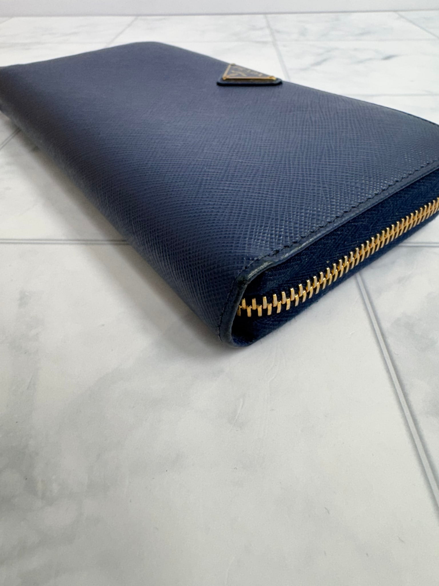 Prada Blue Saffiano Leather Long Zippy Wallet