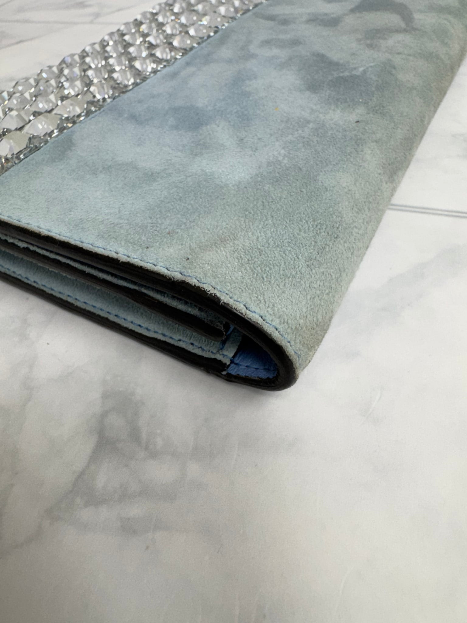 Gucci Light Blue Suede And Crystal Clutch