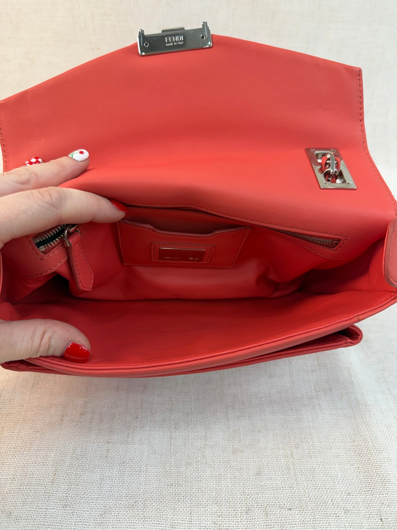 Fendi Coral Pink Leather Be Baguette Flap Bag