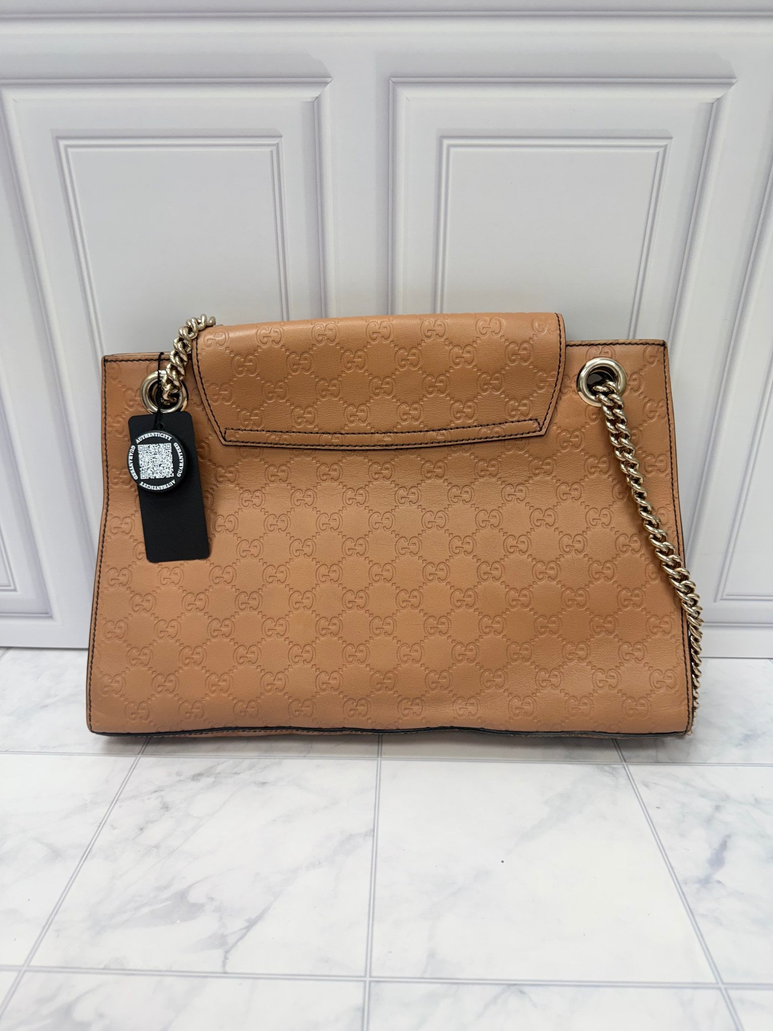 Gucci Beige Guccissima Embossed Leather Emily Large Chain Shoulder Bag