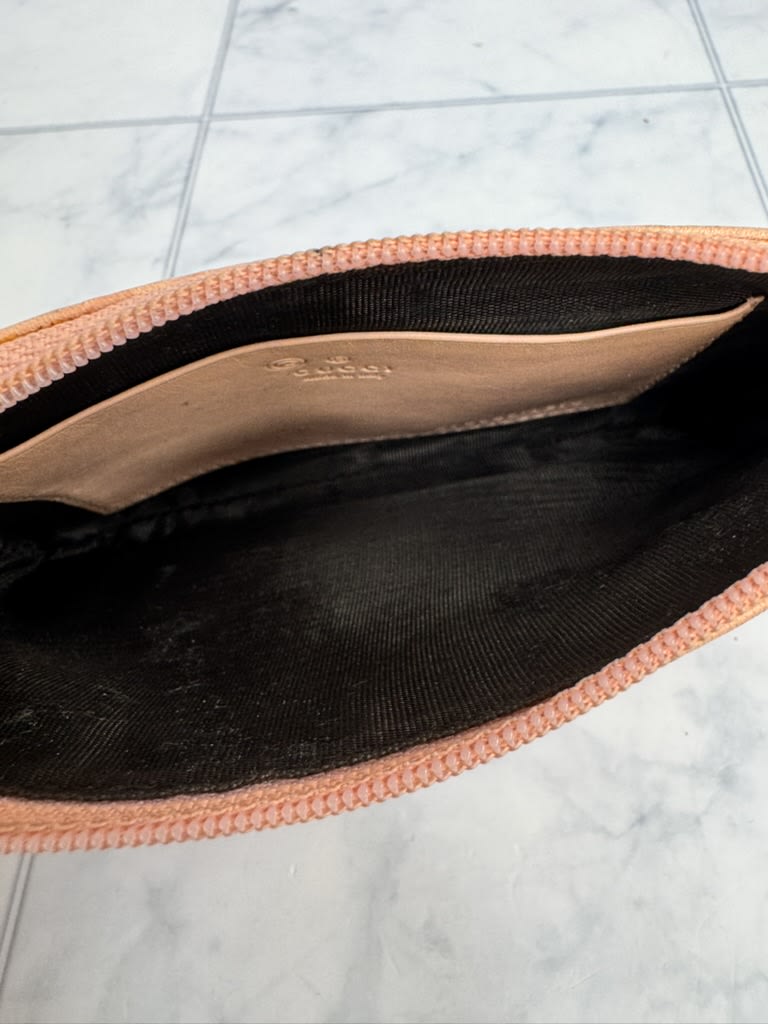 Gucci Pink Guccissima Embossed Leather Zip Pouch