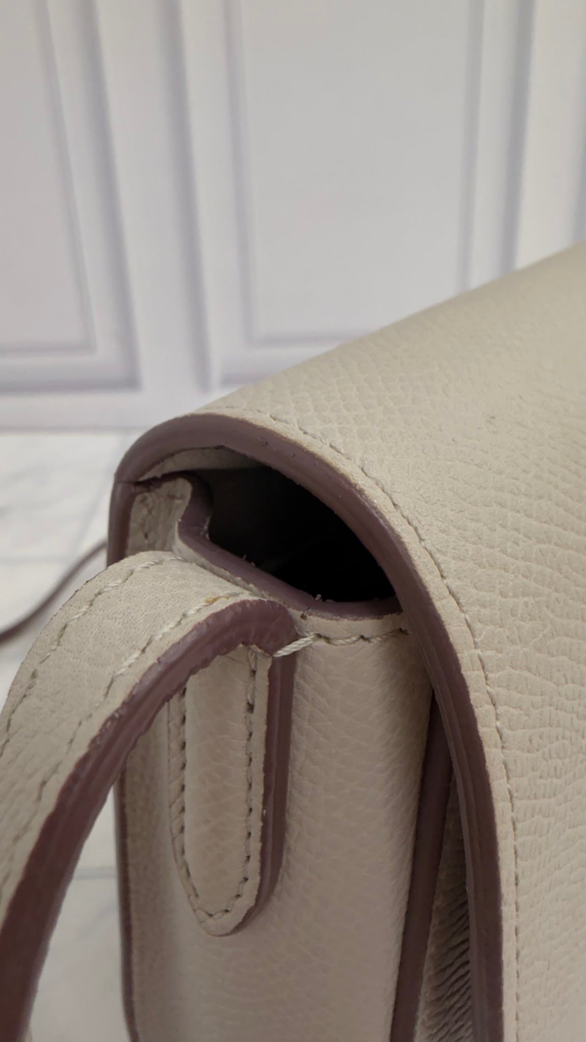 Celine Light Grey Grained Calfskin Leather Trotteur Crossbody