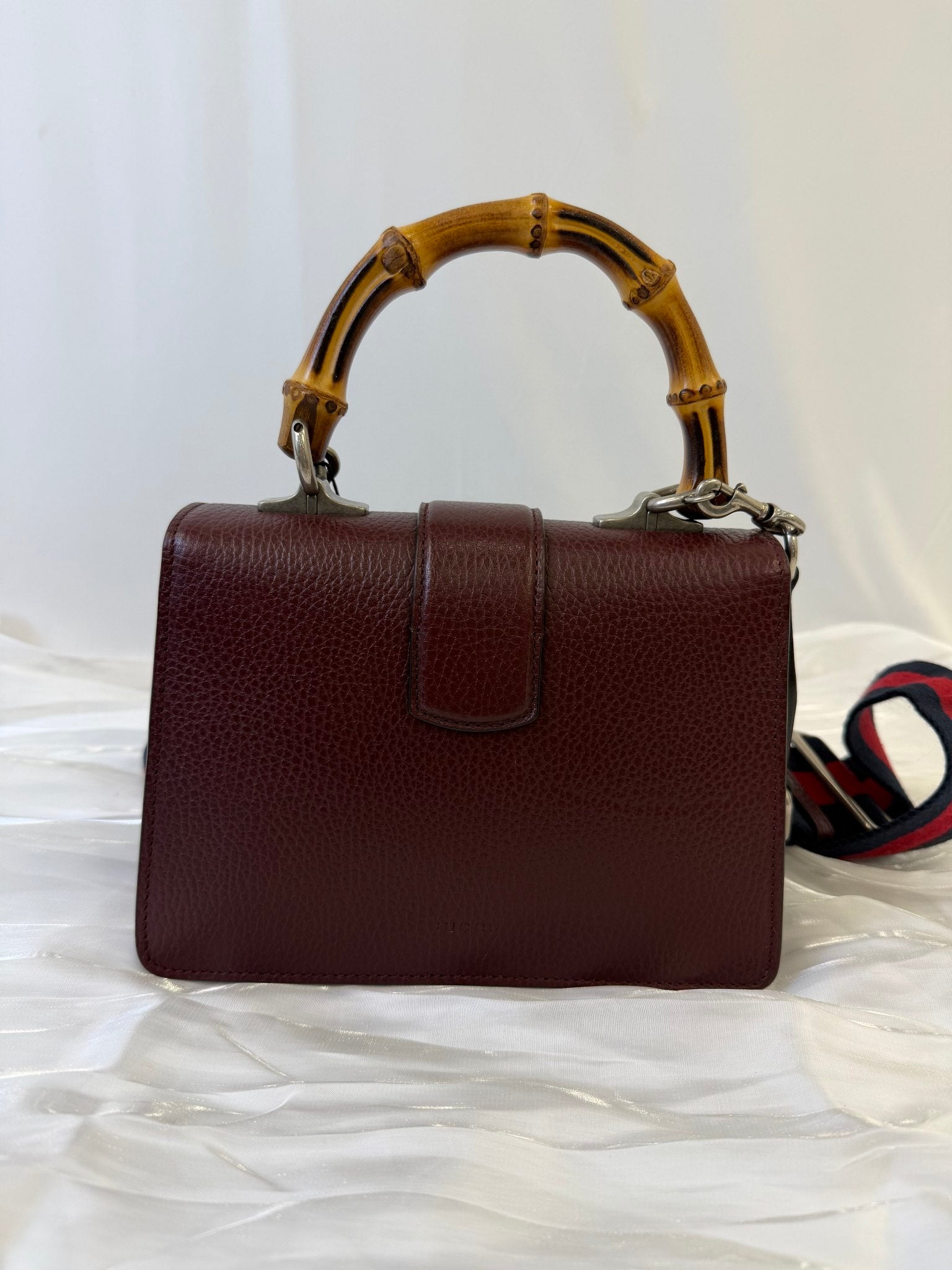 Gucci Burgundy Leather Dionysus Bamboo Top Handle Bag
