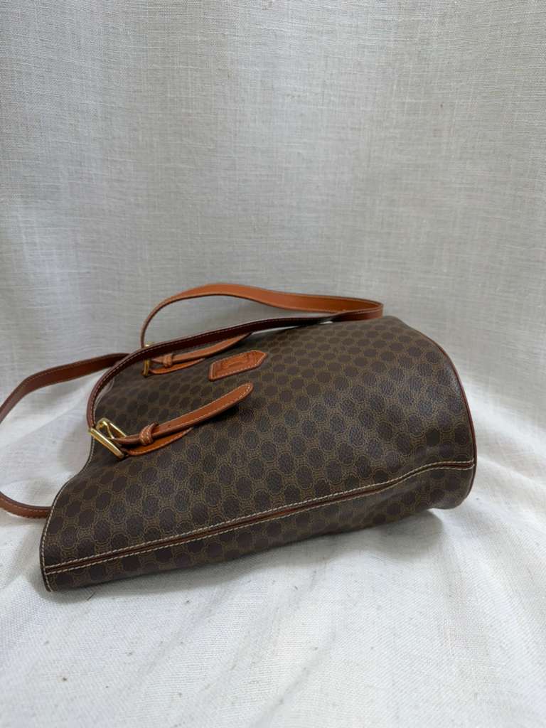 Celine Brown Coated Canvas Macadam Bucket Bag