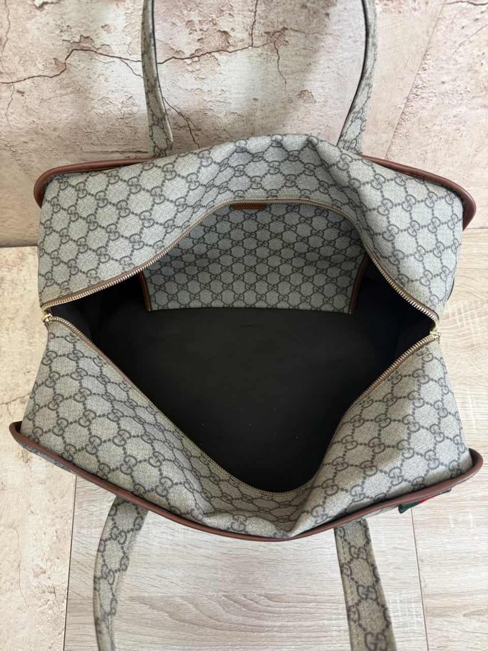 Gucci GG Beige Coated Canvas Web Loop Duffle Bag