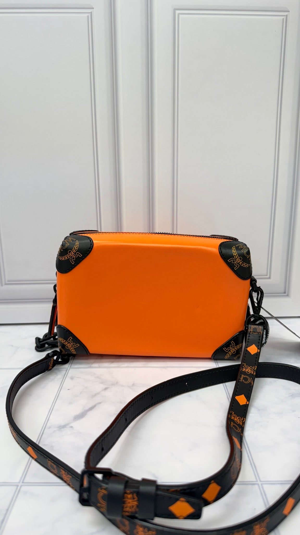 MCM Orange Leather Soft Berlin Crossbody Bag