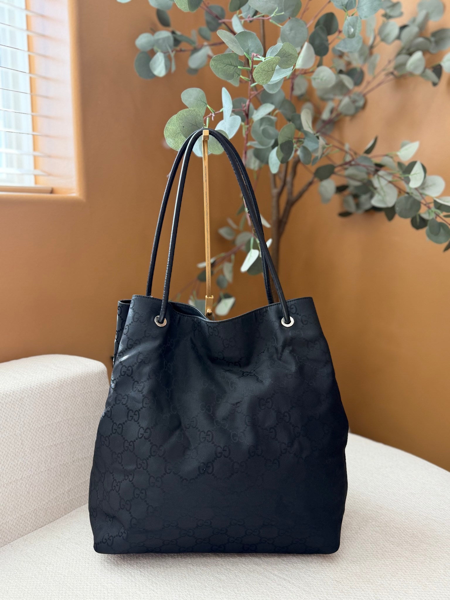 Gucci Black Nylon Canvas Large GG Tote Bag