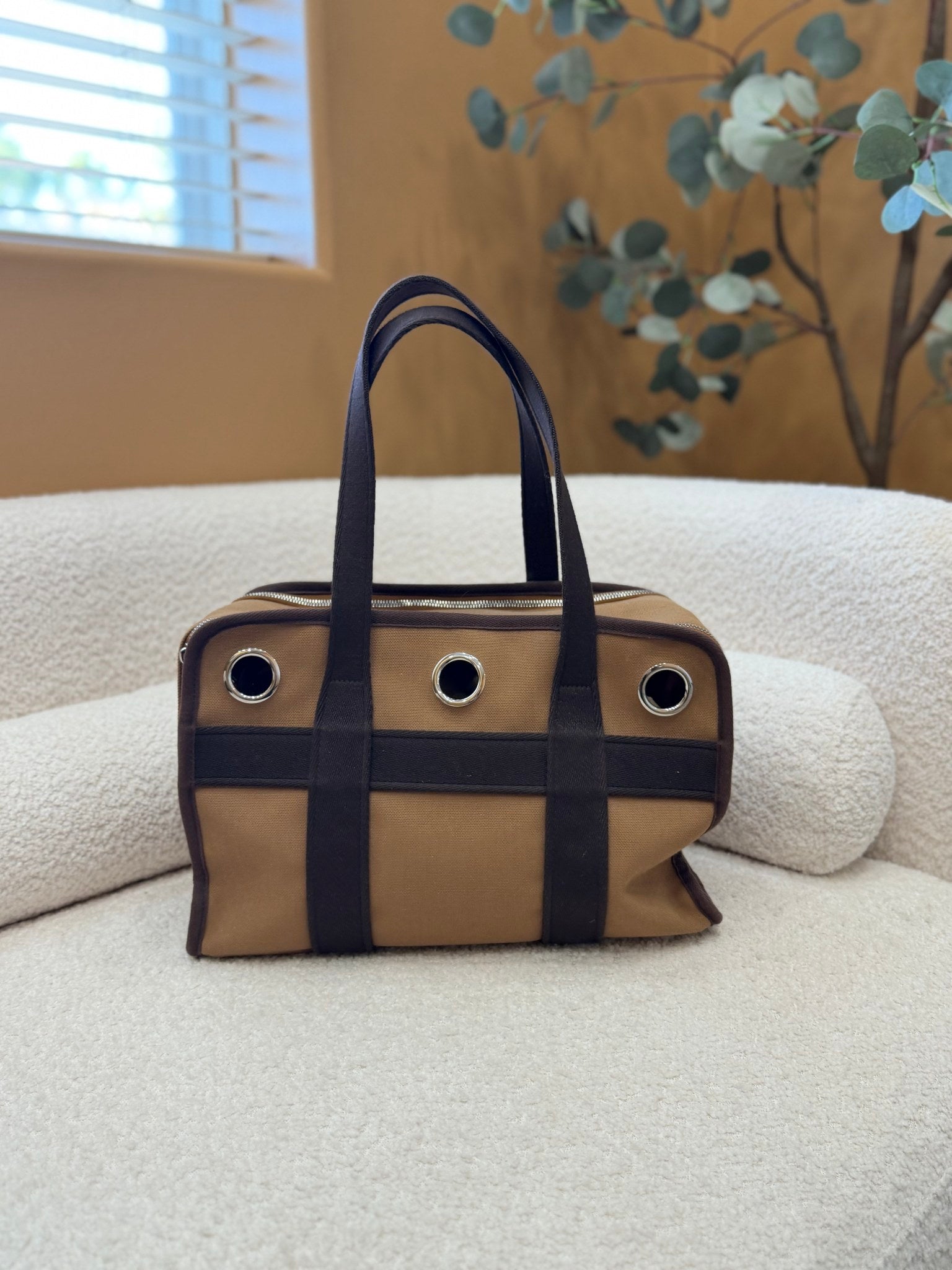 Hermes Brown Canvas Toile Pet Carrier