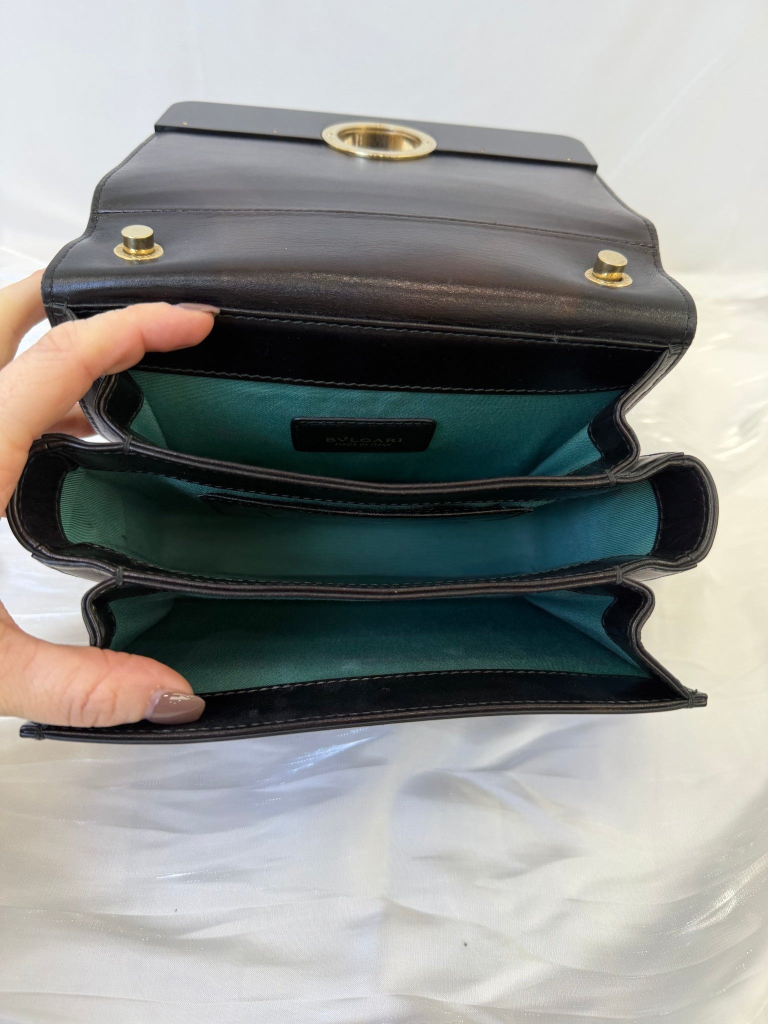 Bvlgari Black Leather Flap Cover Crossbody Bag