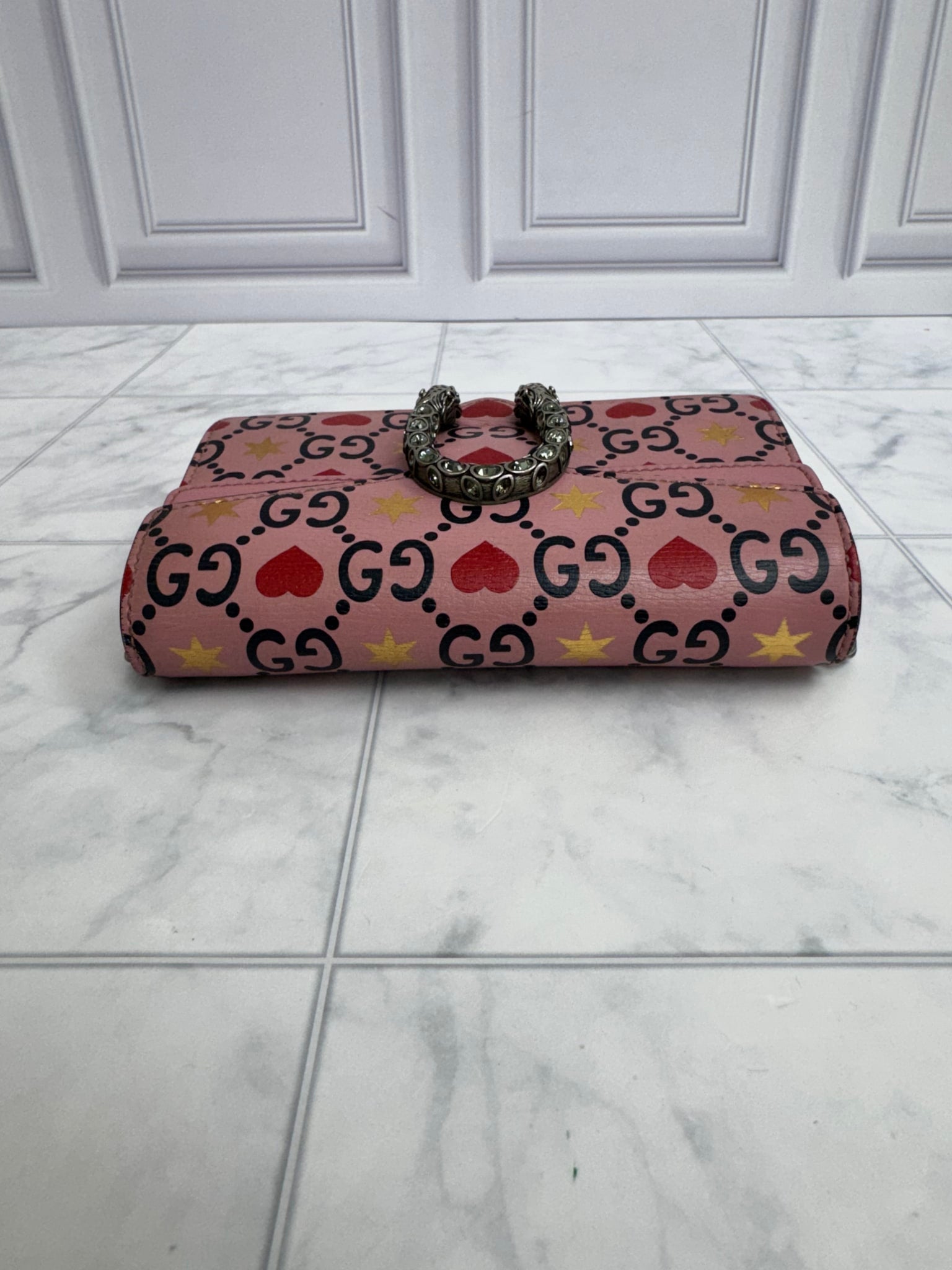 Gucci Pink GG Supreme Valentines Super Mini Dionysus Crossbody Bag