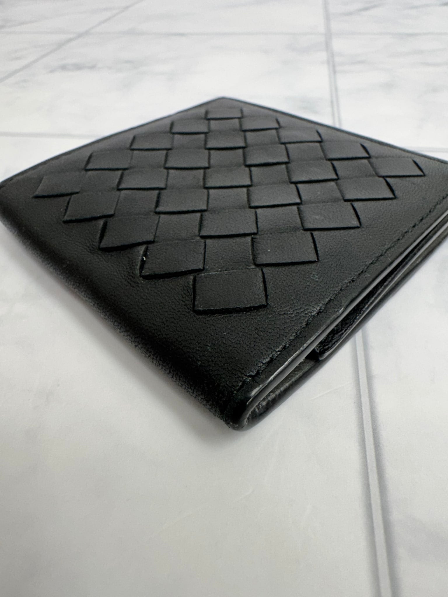 Bottega Veneta Black Intrecciato Leather Compact Wallet