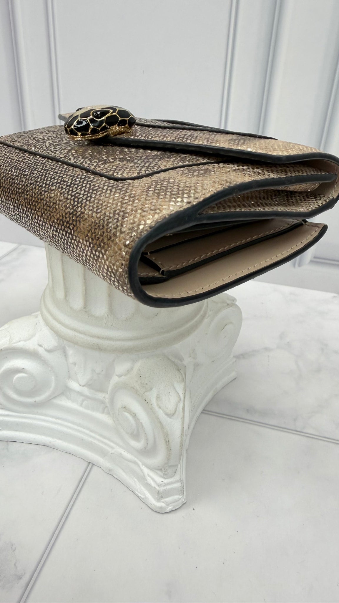 Bvlgari Gold Metallic Leather Serpenti Forever Compact Wallet