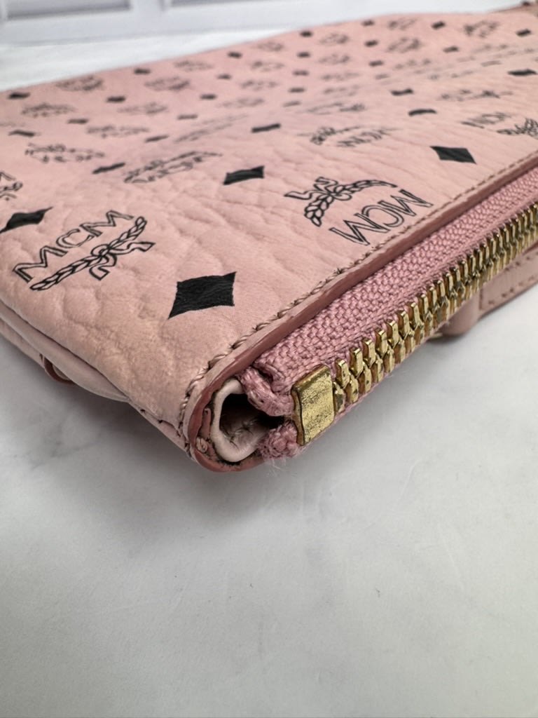 MCM Pink Monogram Visetos Leather Crossbody Pouch