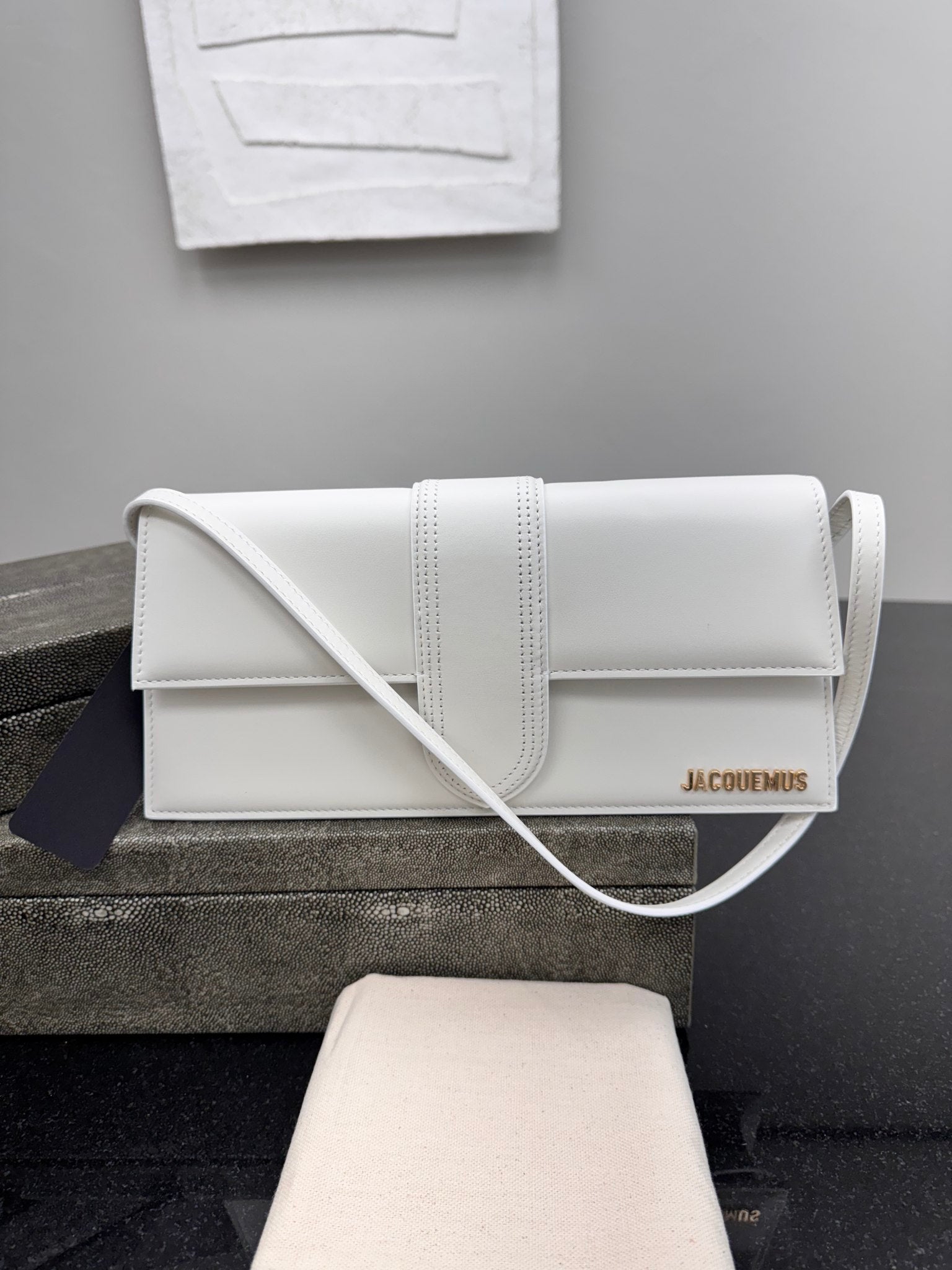 BRAND NEW Jacquemus White Leather Le Bambino Long Bag