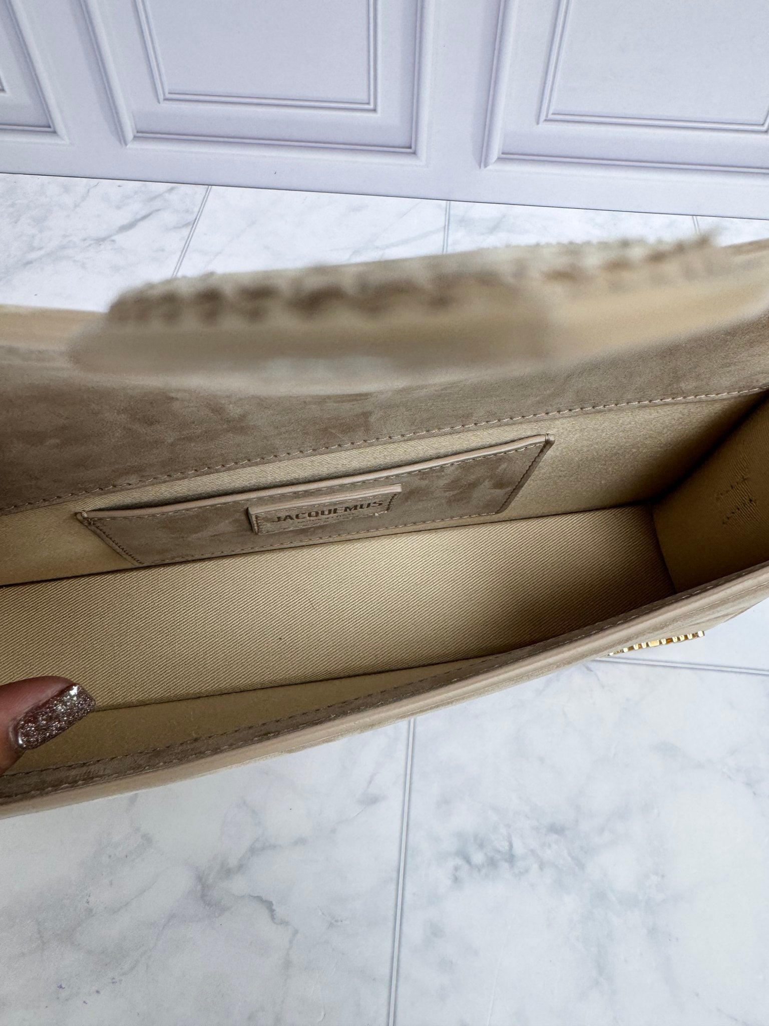 BRAND NEW Jacquemus Beige Suede Le Bambino Long Shoulder Bag