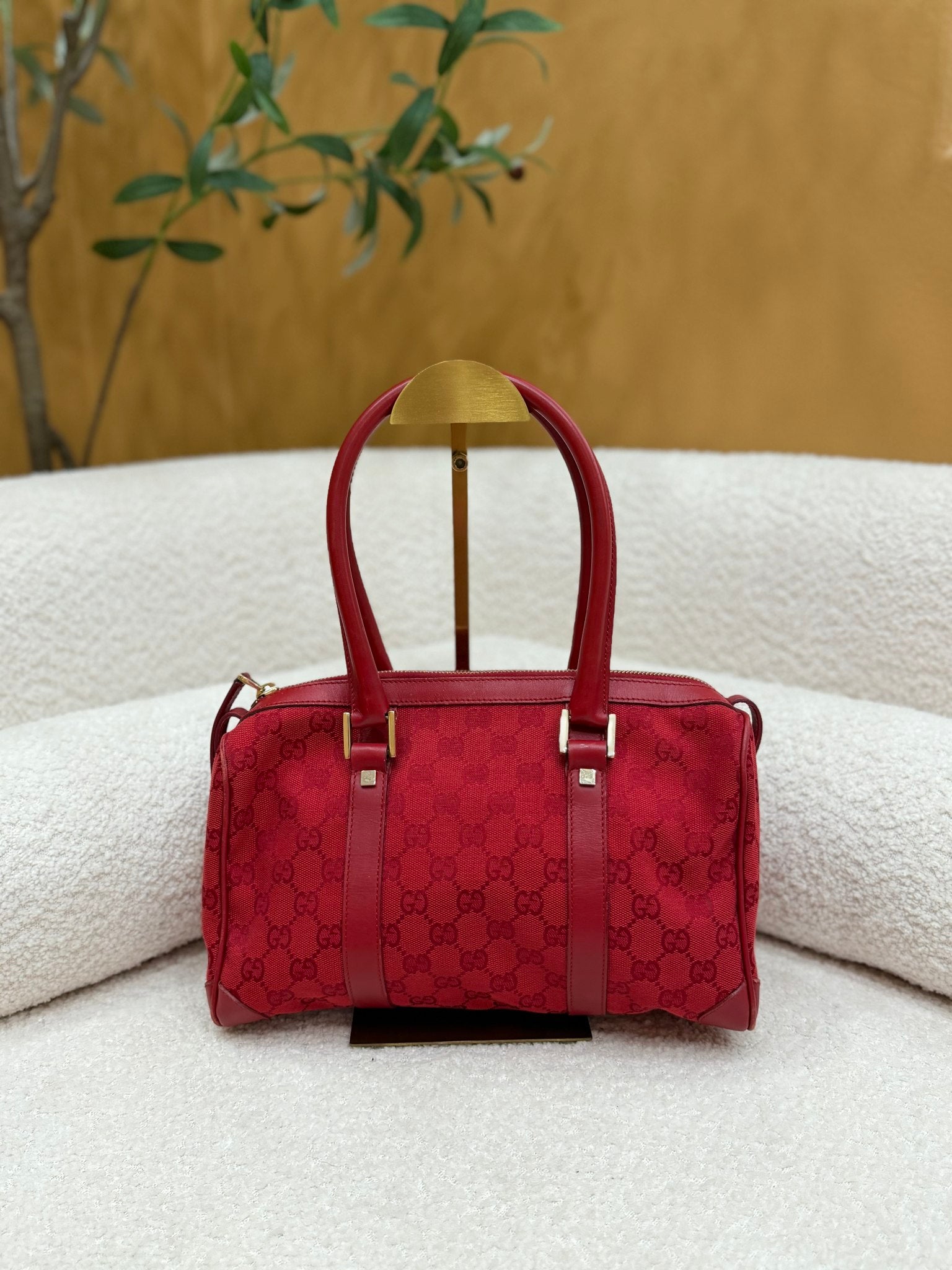 Gucci GG Red Canvas Small Boston Bag