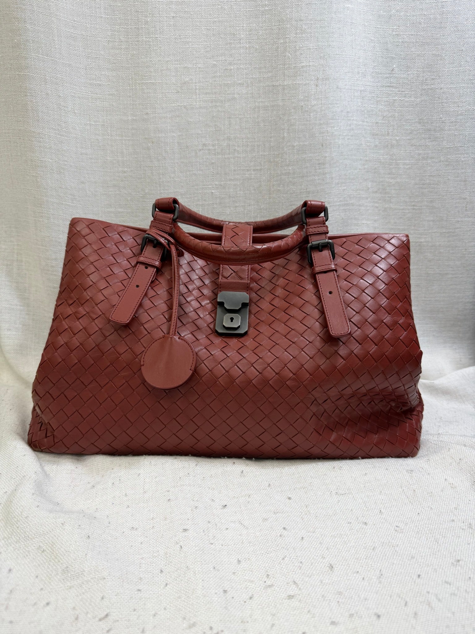 Bottega Veneta Burnt Orange Intrecciato Leather Roma Tote Bag