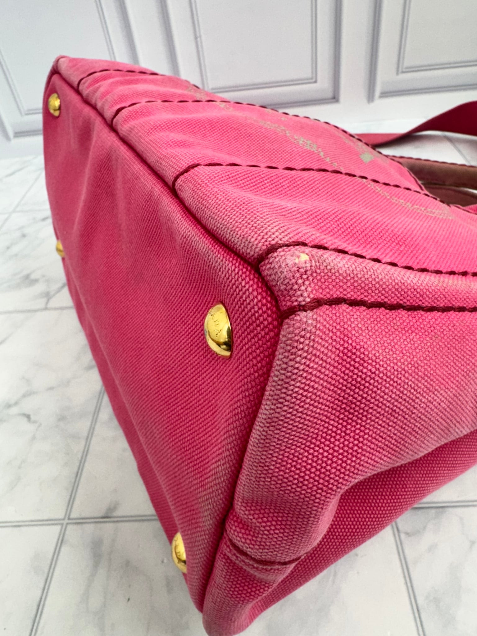 Prada Pink Canvas Canapa Small Tote Bag
