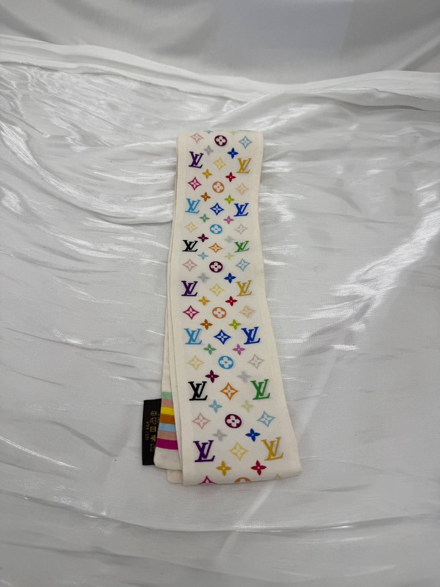 Louis Vuitton White Multicolore Monogram Silk Twilly