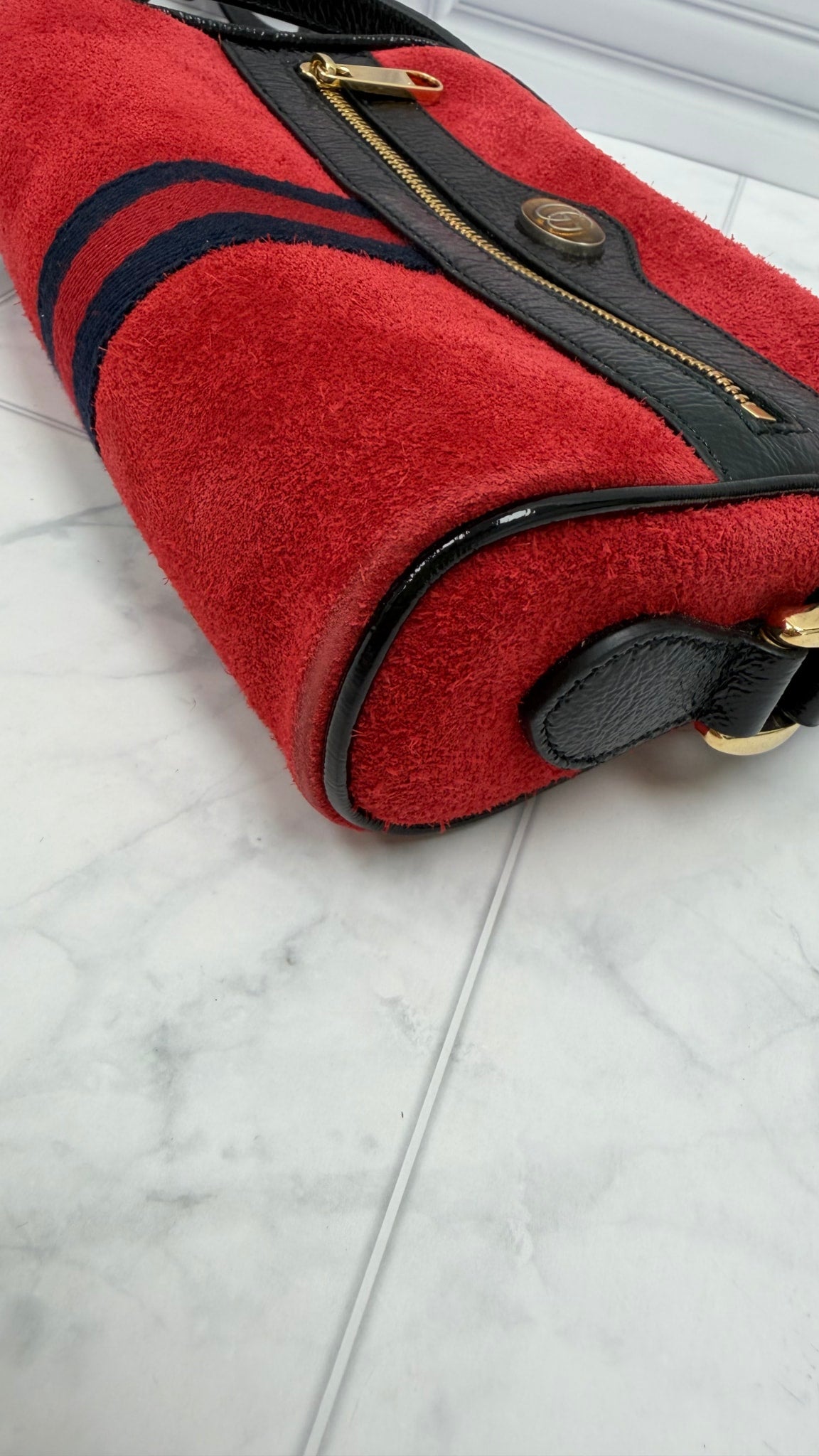 Gucci Red Suede Web Crossbody Bag