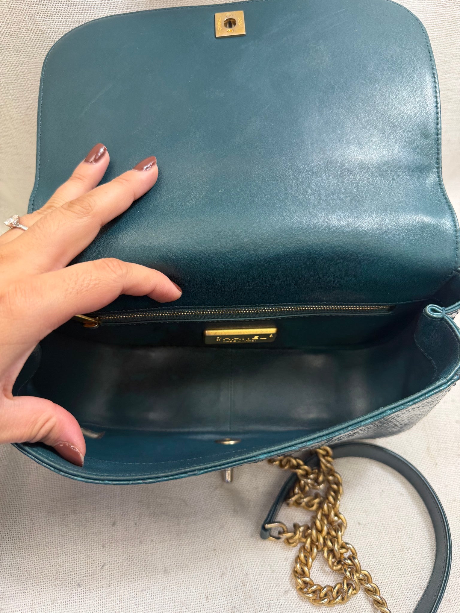Chanel Deep Green Python Leather Top Handle Flap Bag