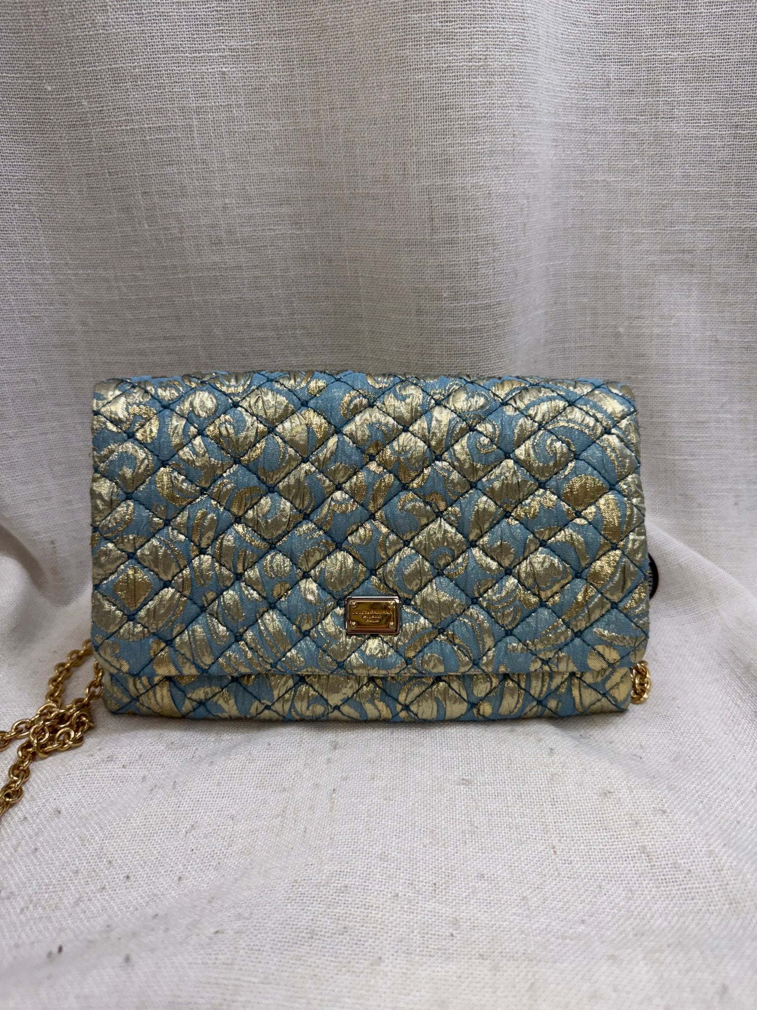 Dolce & Gabbana Blue Quilted Chain Clutch Bag