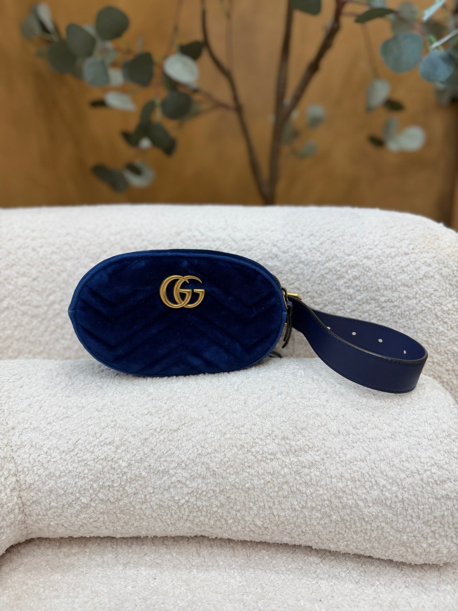 Gucci Royal Blue Velvet Marmont Belt Bag