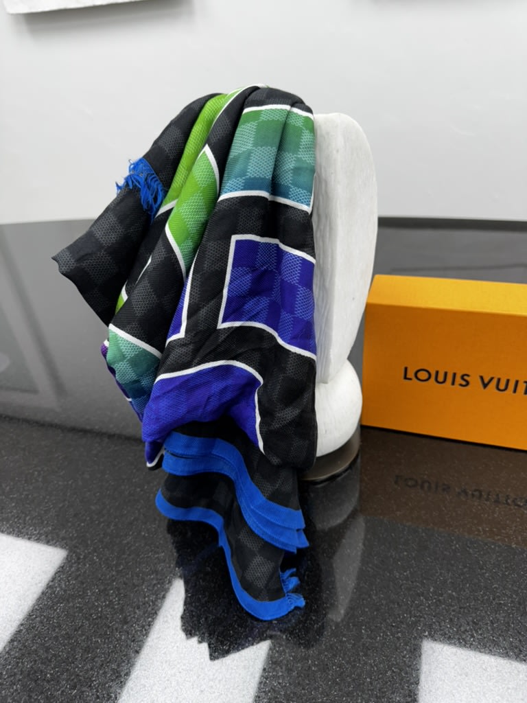 Louis Vuitton Damier Graphite Rainbow Interlocking Logo Cotton & Silk Scarf