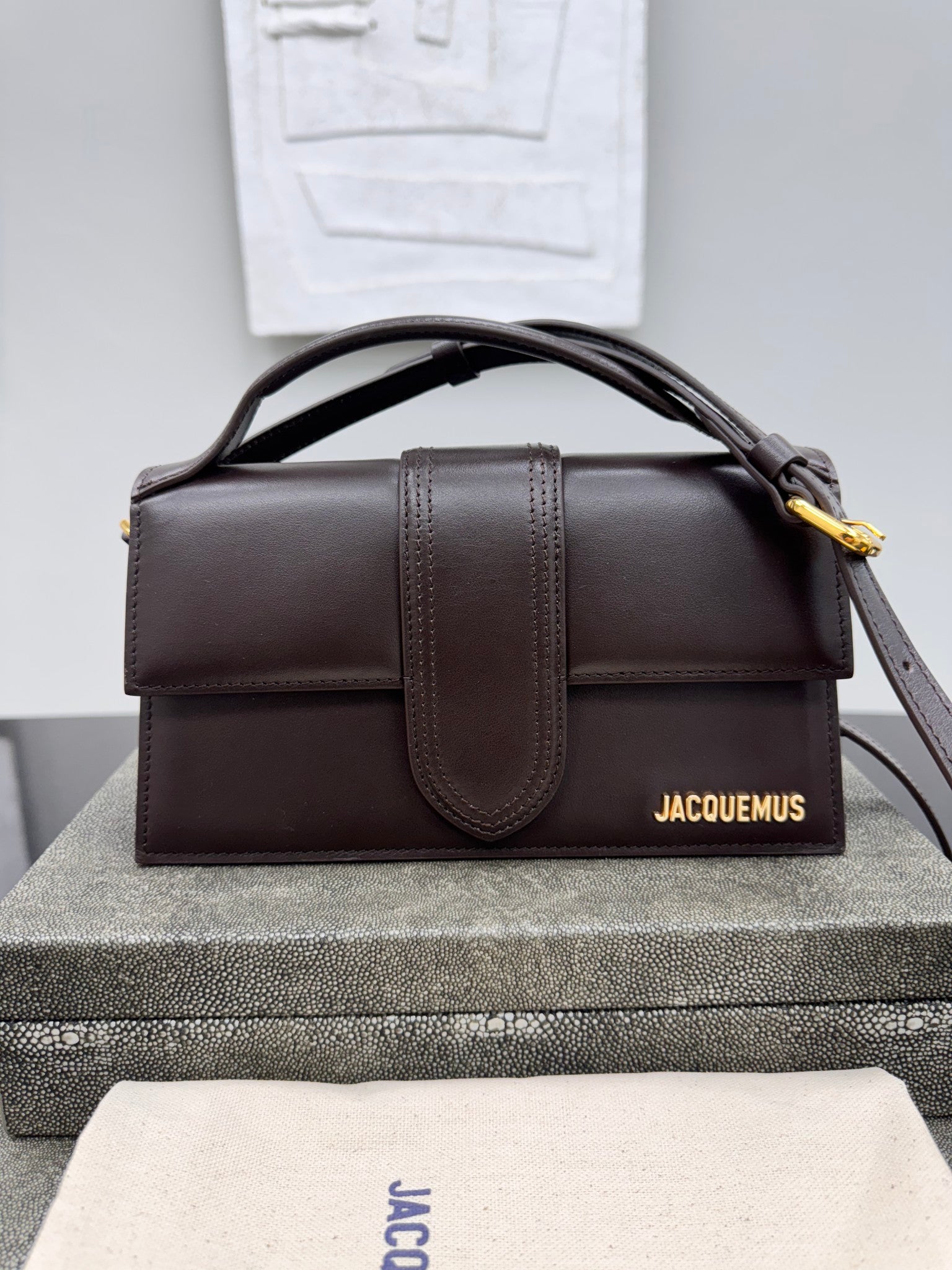 BRAND NEW - Jacquemus Midnight Brown Leather Le Grand Bambino Handbag 2Way Handbag